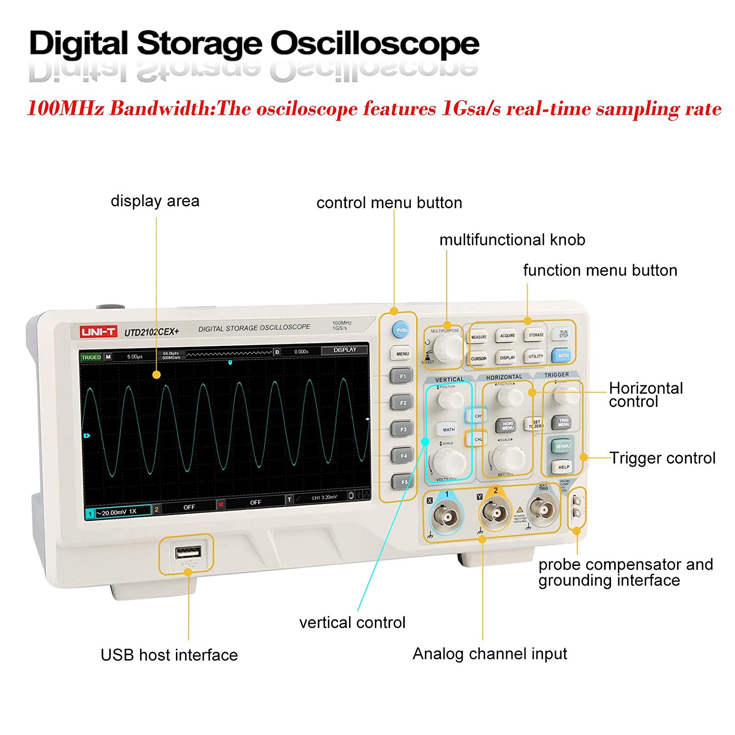 UTD2102CEX+ Yüksek Hassasiyetl - Digital Storage Oscilloscope 100Mhz incelemesi ve fiyatı